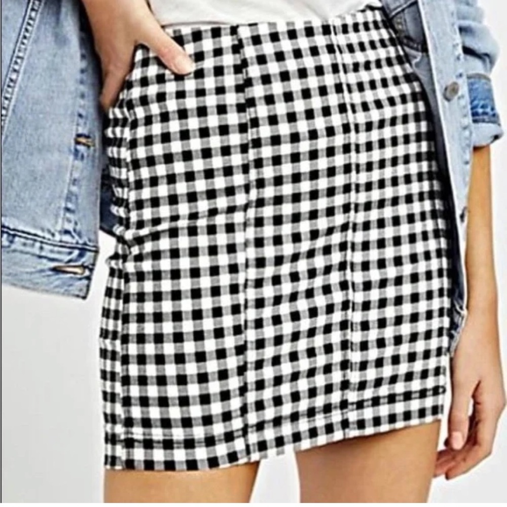 Free People Gingham black and white mini skirt